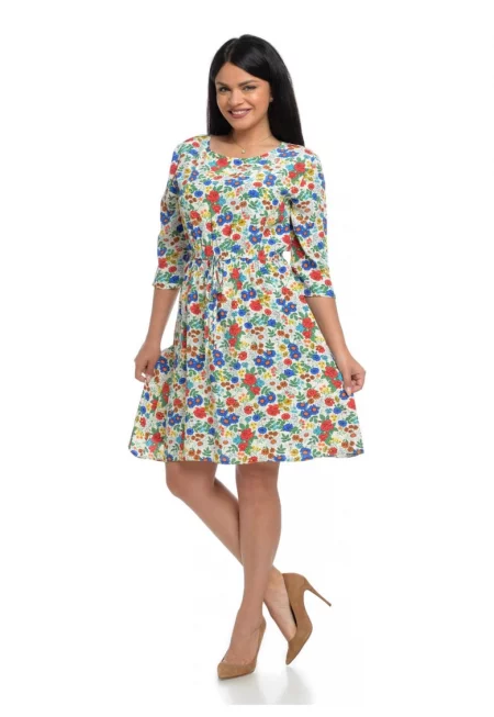 888115700-Дамска рокля с щампа на цветя - Многоцветен