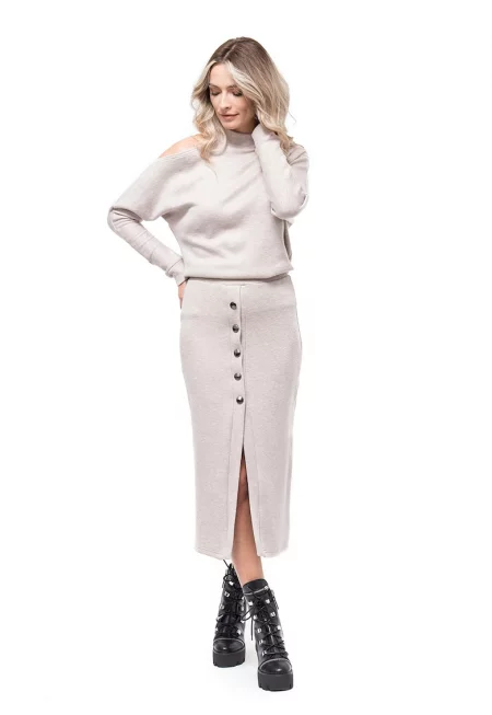 Блуза Matia с вълна с отвор - Светло бежово