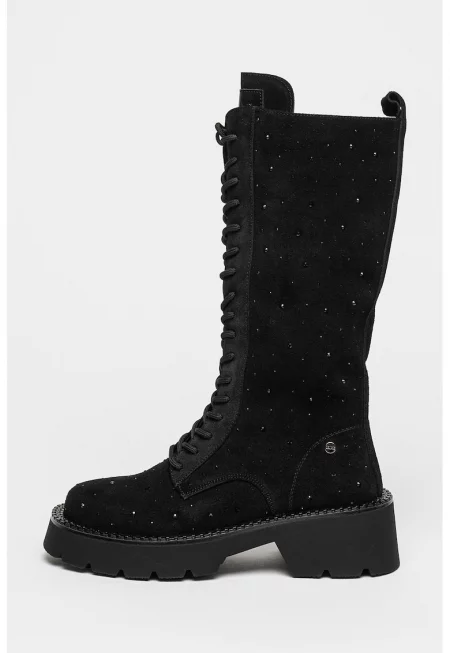 Боти с декоративни камъни - Избеляло черно