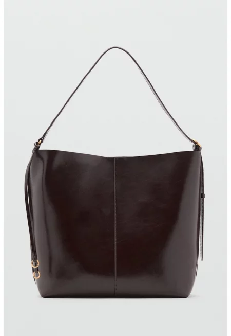 Чанта от еко кожа с вътрешен джоб с цип - Коняк кафяв