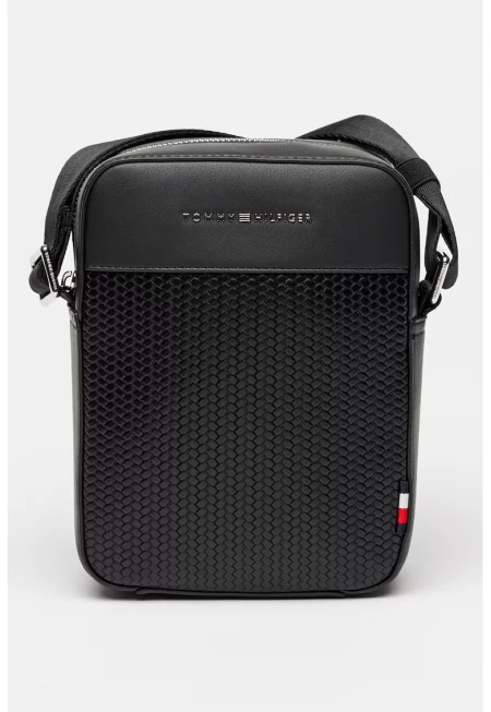 Чанта през рамо Mini Reporter от еко кожа с лого - Черен