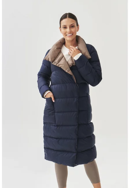 Дълго зимно яке с капси - Тъмносин