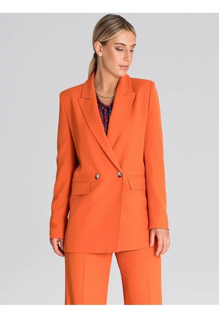 Дамско яке  оранжево - елегантно - с дълъг ръкав - подплатено - от 100% полиестер