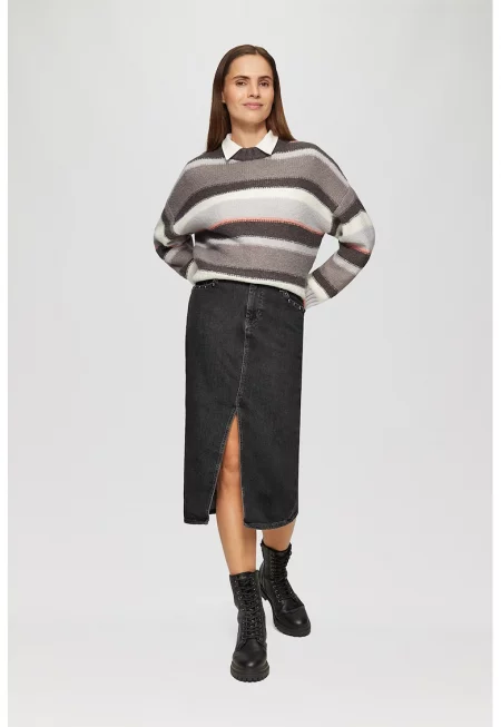 Дънкова пола с шлиц отпред - Избеляло черно