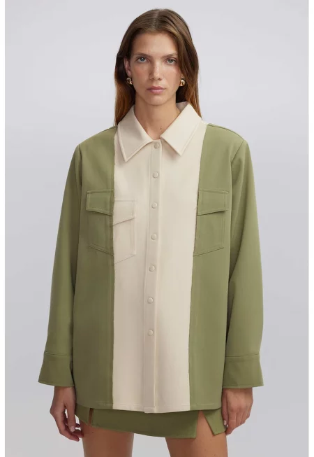 Ефирна риза с дизайн 2 в 1 - Зелен/Слонова кост