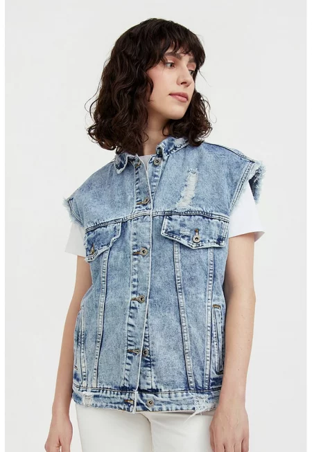 Елек от деним с къси ръкави