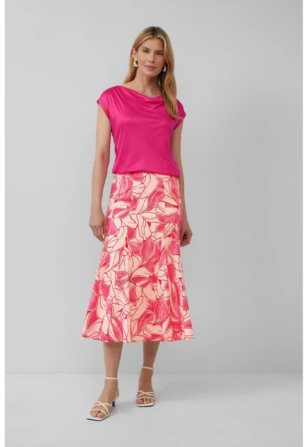 Флорална миди рокля - Бледожълт/Розово