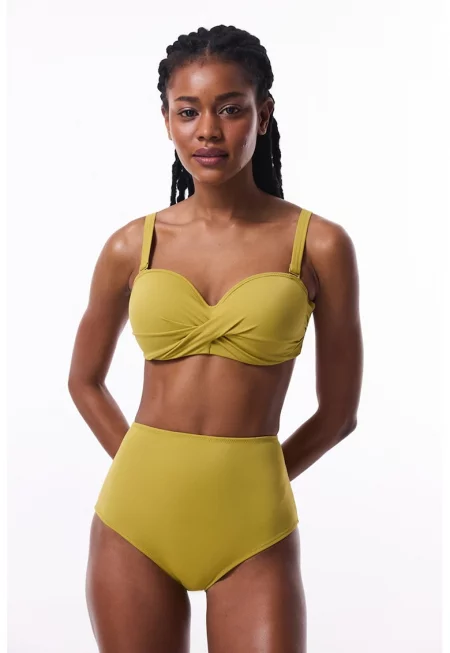 Горнище на бански с усукан детайл - Синапено жълто