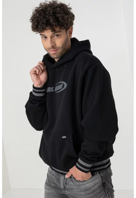 Худи с паднали ръкави и лого - Черен/Tъмносив