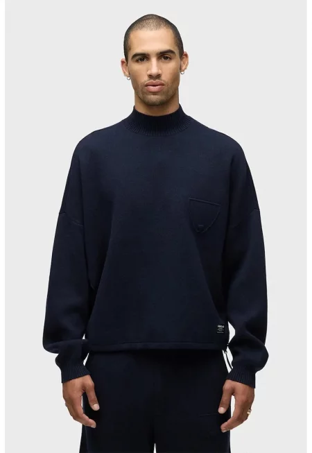 Извънгабаритен пуловер с висока яка - Тъмносин