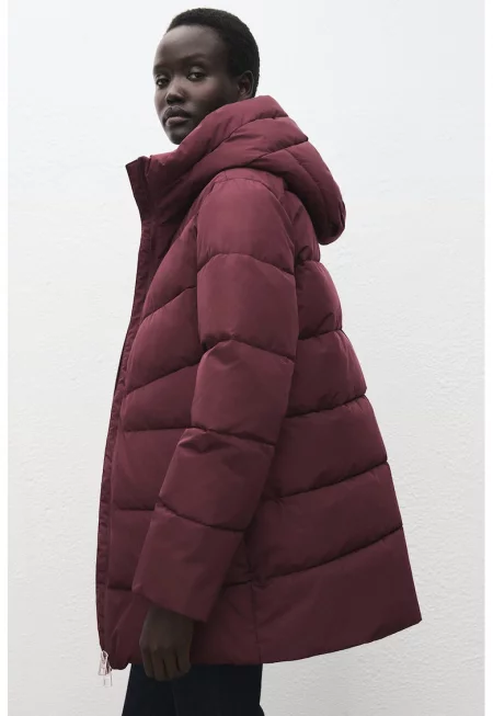 Капитонирано зимно яке с качулка - Кафяв