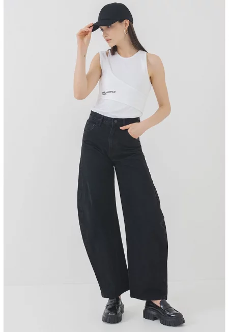 KARL LAGERFELD - Памучен топ с лого - Бял