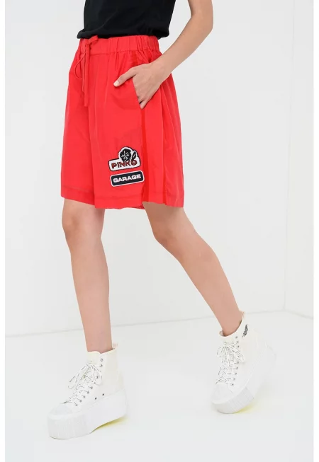 Къс панталон с памук с връзка - Аленочервен