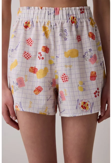 Къса долна пижама от памук - Червен/Бял/Жълт