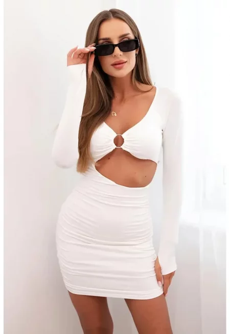 Къса рокля с изрезка на талията и декоративен пръстен - Един размер