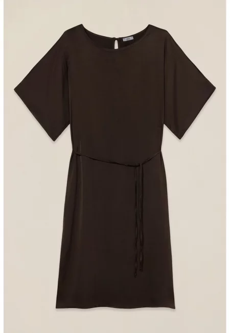 Къса рокля с връзка - Тъмнокафяв