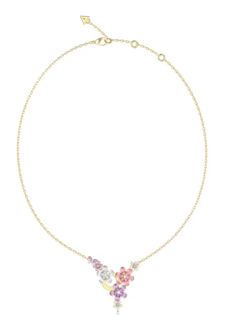 Колие от неръждаема стомана с флорална висулка - Златист