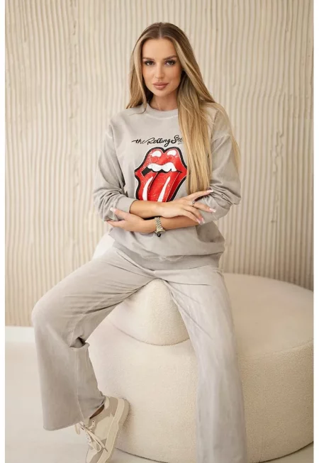 Комплект суичър с щампа и панталон - Един размер