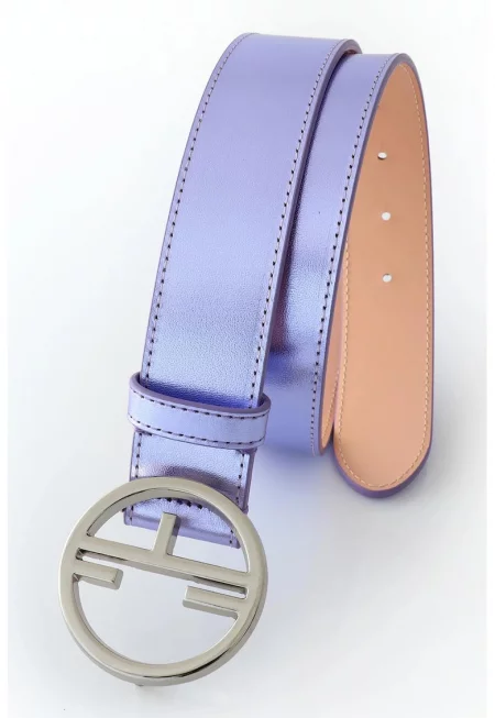 Кожен колан с метален ефект - Лилав