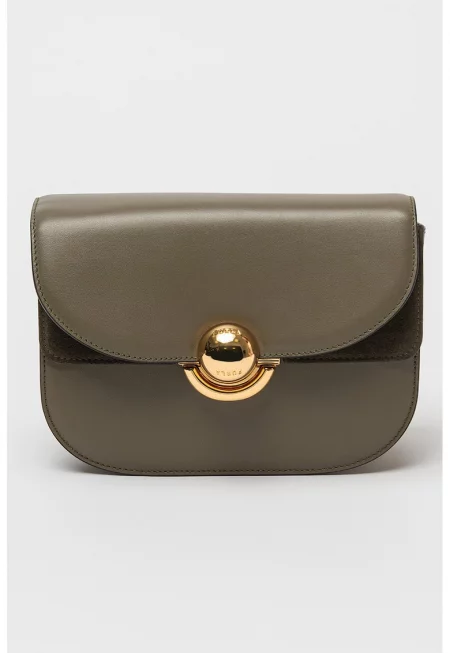 Кожена чанта през рамо с релеф - Каки