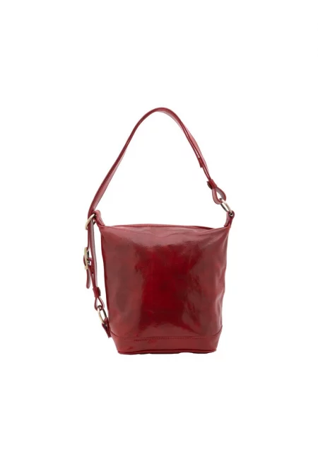 Кожена чанта с регулируема презрамка - Червен