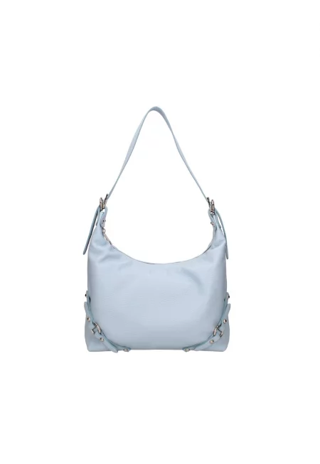 Кожена чанта за рамо с отделяща се презрамка - Пастелносин