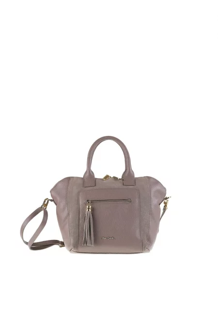 Кожена ръчна чанта Silvana с велур и допълнителна презрамка