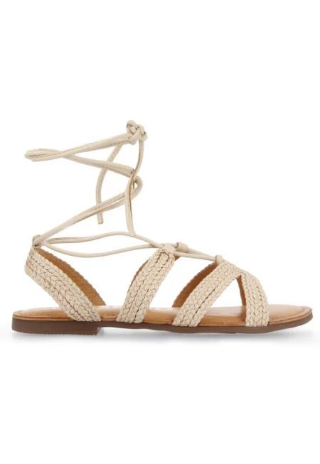 Кожени сандали Gladiator със сплетен дизайн - Мръснобял