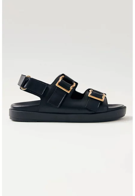 Кожени сандали с тока - Черен