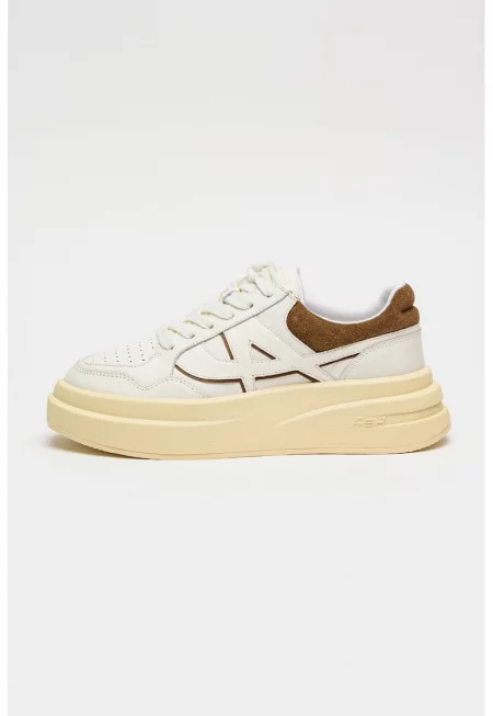 Кожени спортни обувки с равна платформа - Крем