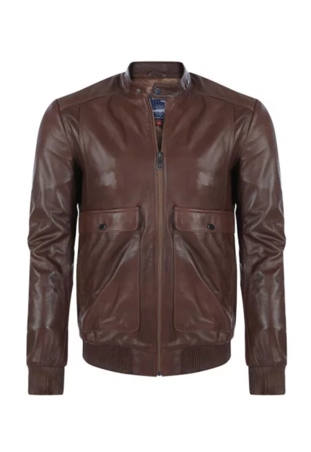Кожено яке -  кафяво - висока яка - цип - мъжко -