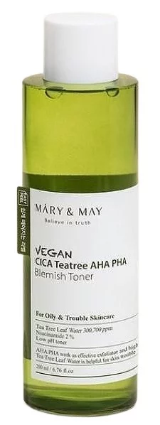 Mary & May Vegan CICA Tea Tree AHA PHA Веган тоник за лице с АНА и РНА, центела и чаено дърво