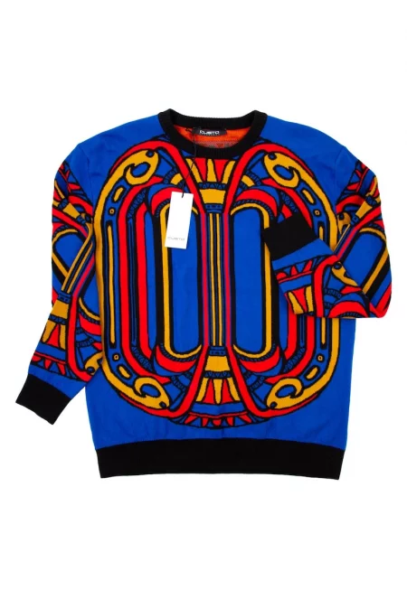 Мъжки пуловер  памук - син - класически модел -