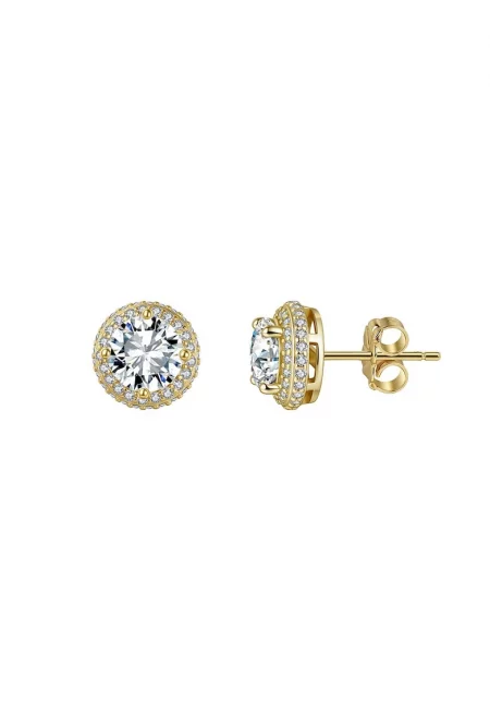 Обеци  с Моасанит 0.5 ct - Сребро 925 с позлата - Дизайн Хало