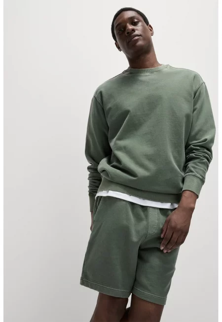 Памучен суитшърт с овално деколте - Папратово зелено