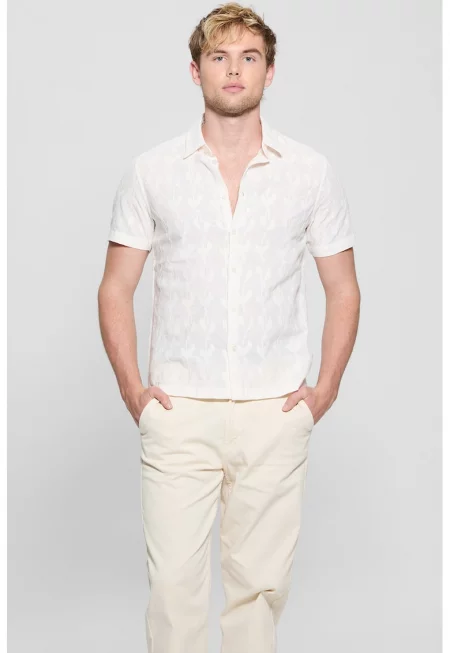 Памучна риза с принт - Мръснобял