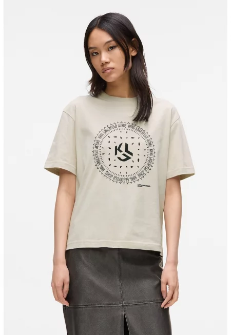 Памучна свободна тениска - Крем