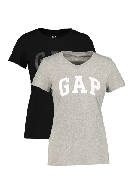 Памучна тениска с лого - 2 броя - Черен/Светлосив меланж