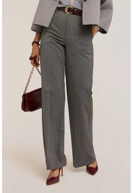 Панталон с широк крачол и висока талия - Сив меланж