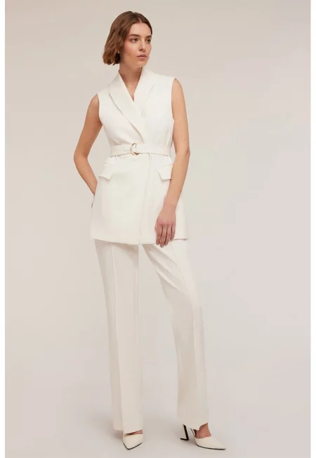 Панталон с висока талия - Мръснобял