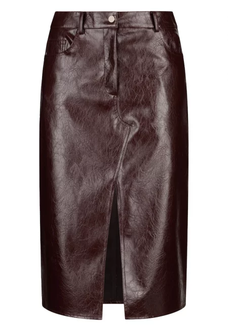 Пола от еко кожа с цепка отпред - Бордо