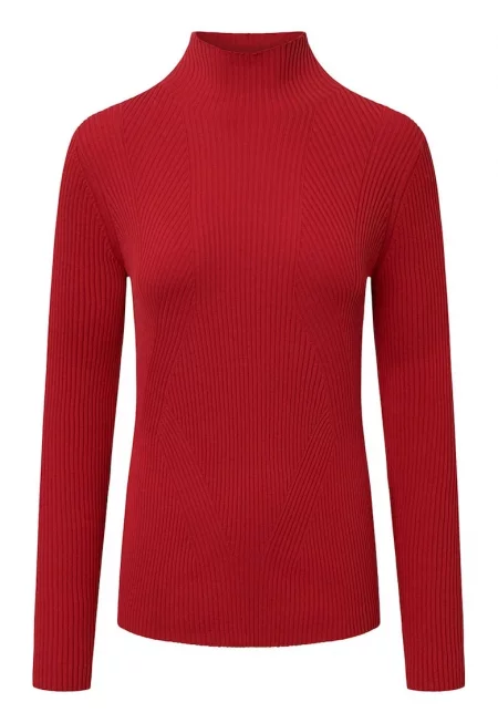 Пуловер regular fit с висока яка JP1 - Червен