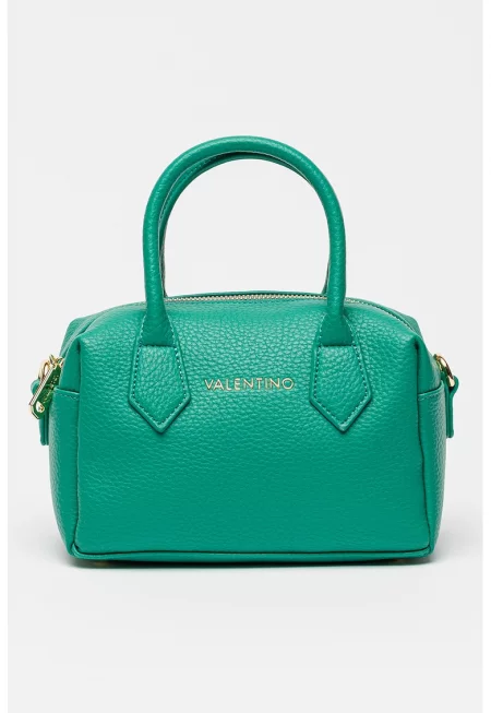 Ръчна чанта от еко кожа цип и лого - Аква зелено