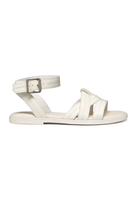 Равни сандали с каишка с тока - Мръснобял
