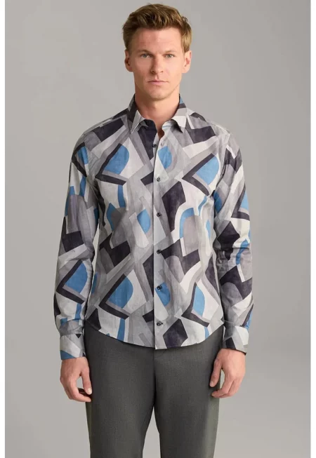 Риза с дълъг ръкав и геометрична щампа - Син