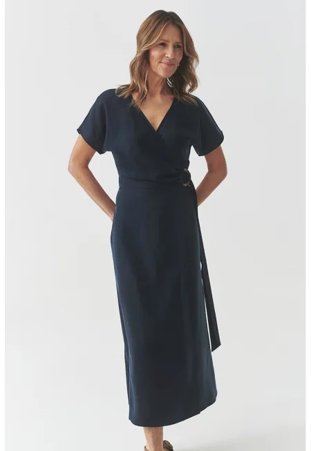 Рокля от лиосел с къси ръкави - Ултрамарин синьо