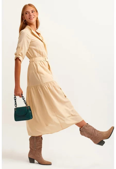 Рокля-риза с лиосел - Светло бежово