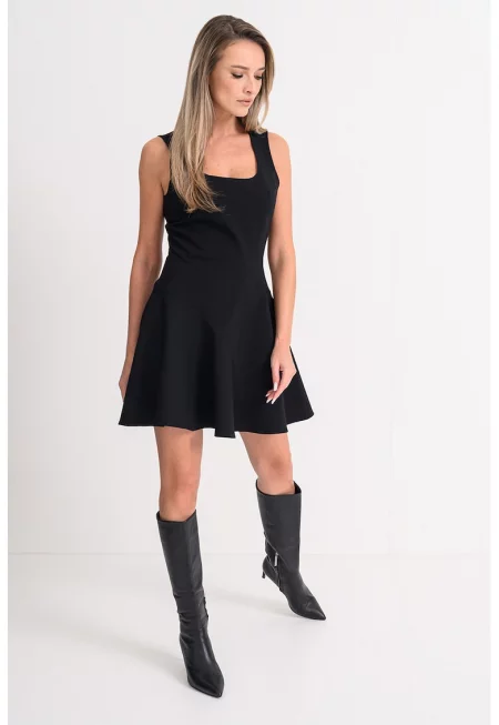 Рокля с веревна кройка и пайети на деколтето - Черен