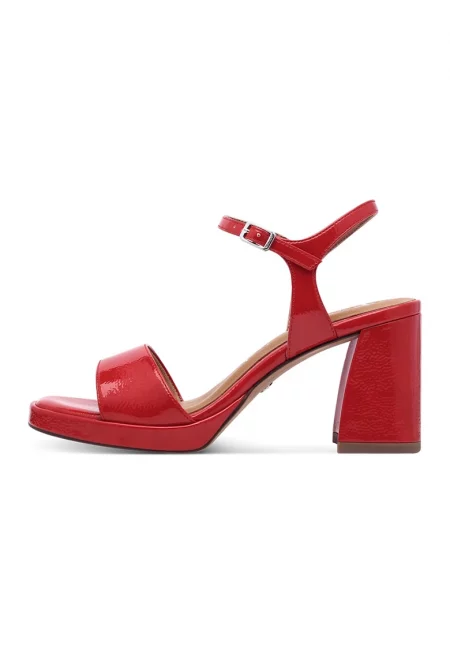 Сандали от еко кожа с масивен ток - Червен