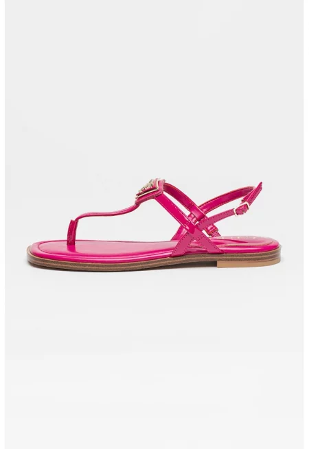 Сандали от лачена еко кожа - Тъмнорозов